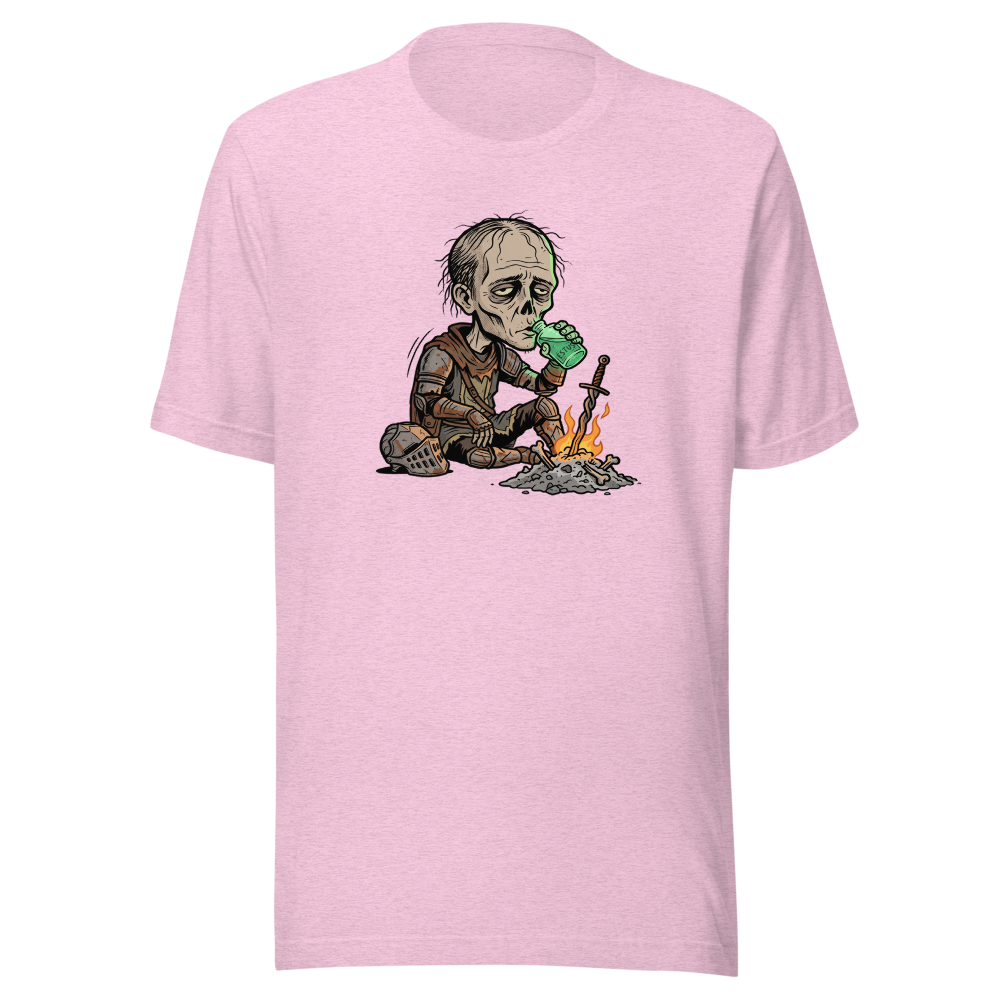 Hollow Knight Bonfire Estus Coffee Soulslike Parody Tee — heather prism lilac front view