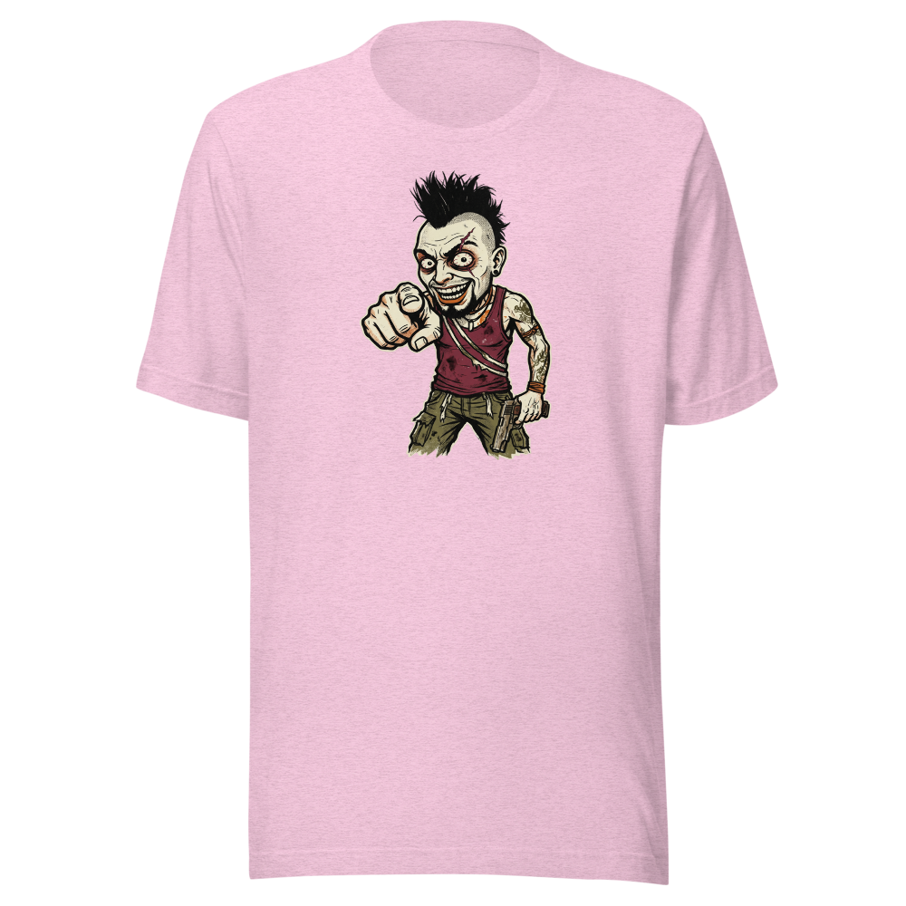 Unhinged Jungle Warlord Punk Caricature Tee — heather prism lilac front view