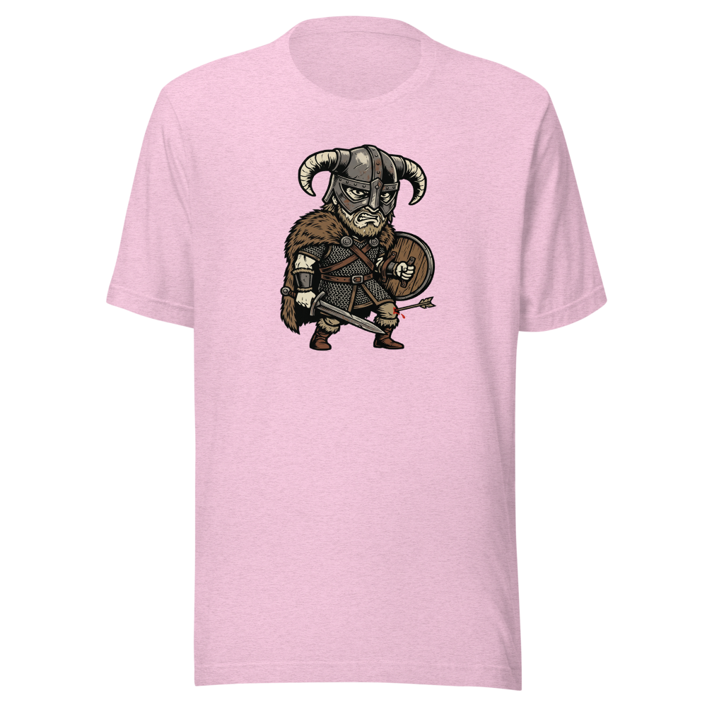 Horned Helmet Hero Arrow To The Knee Woodcut Tee — heather prism lilac front view