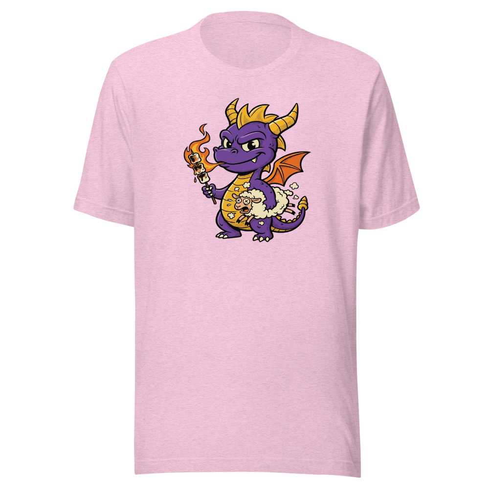 Purple Dragon Marshmallow Roast Retro Gamer Tee — heather prism lilac front view