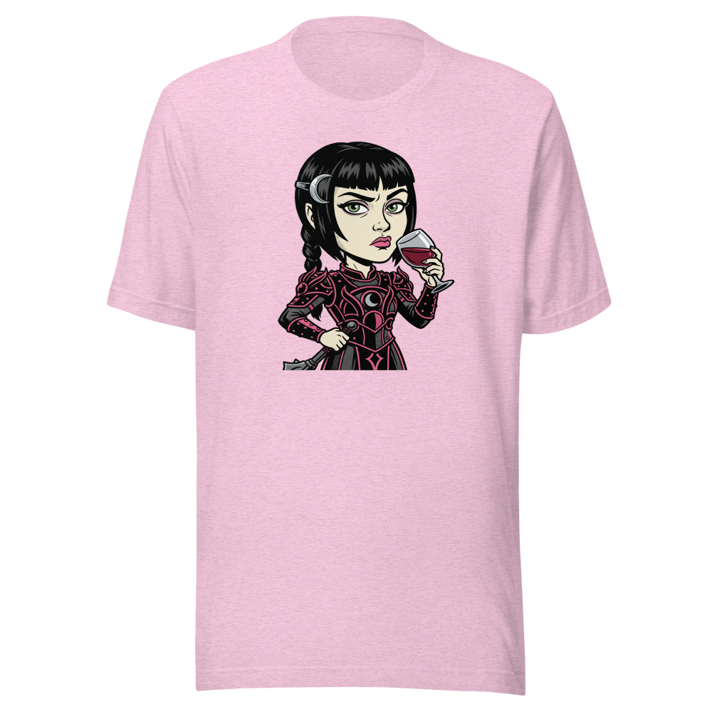 Moody Cleric Wine Judgment Comic Ink RPG Tee — heather prism lilac front view