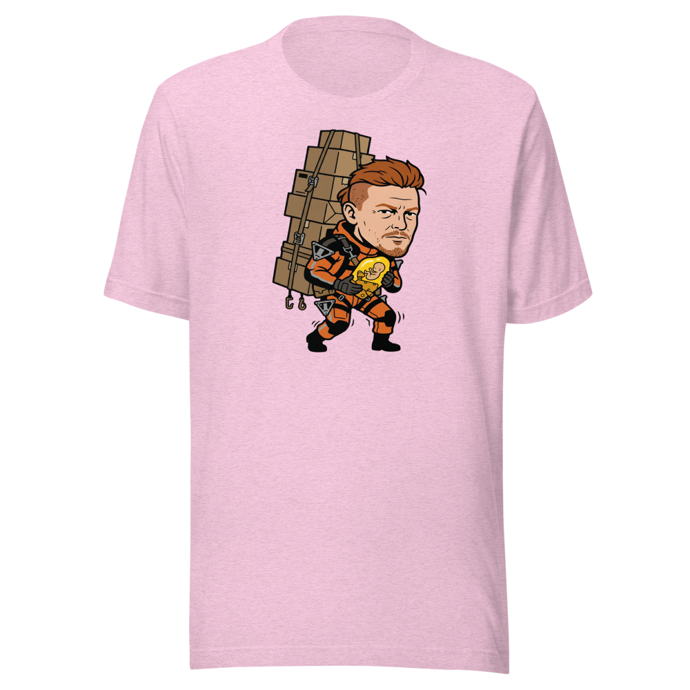 Overworked Courier Parcel Tower Delivery Tee — heather prism lilac front view