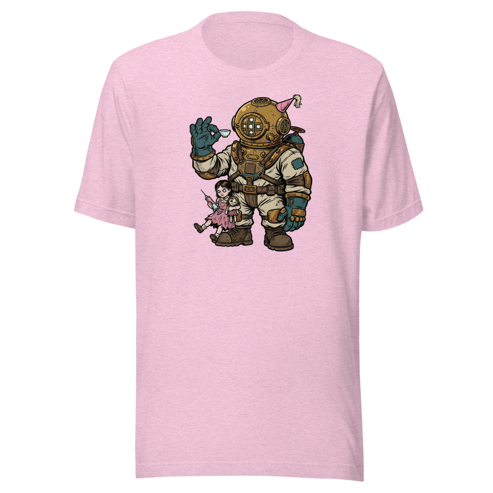 Deep Sea Diver Tea Party Comic Ink Graphic Tee — heather prism lilac front view