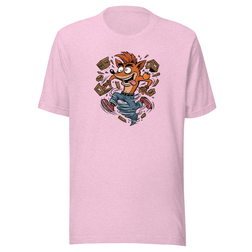 Spin Attack Marsupial Crate Smasher Retro Gaming Tee â€” Heather Prism Lilac front view
