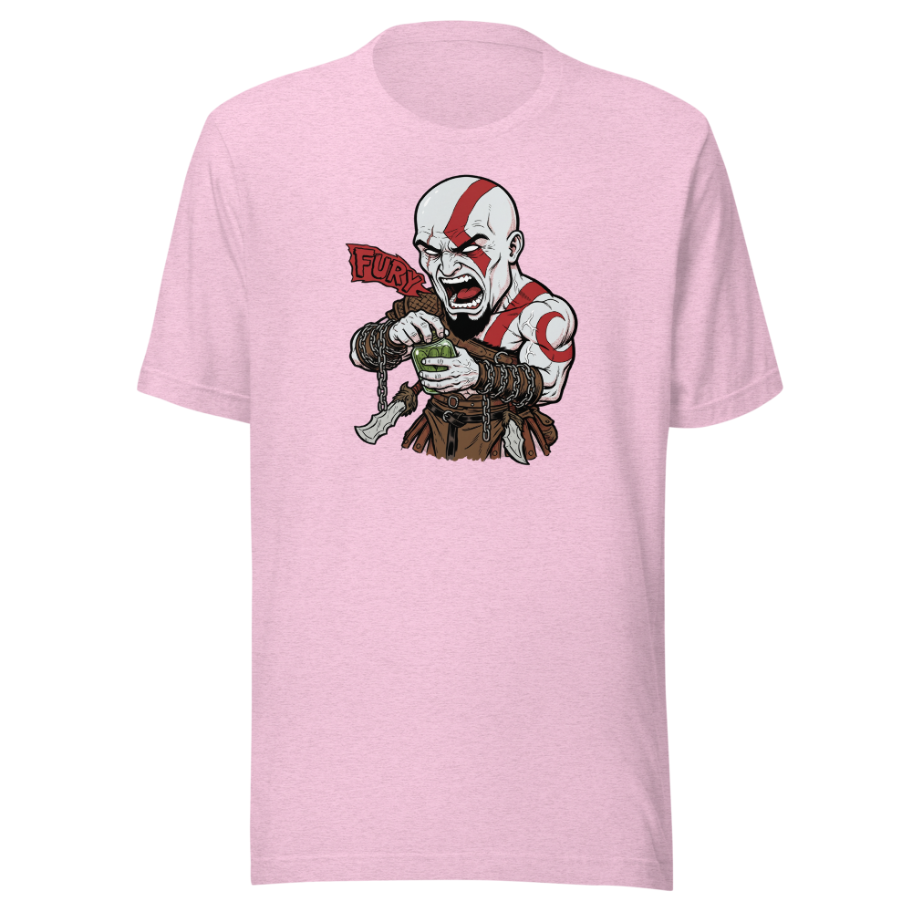 Spartan Rage Pickle Jar Comic Ink Gamer Tee â€” Heather Prism Lilac front view