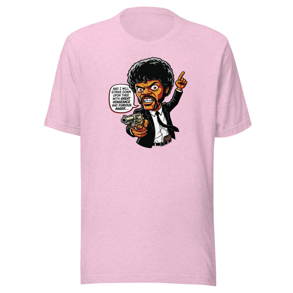 Righteous Hitman Halftone Pop Art Movie Tee — heather prism lilac front view