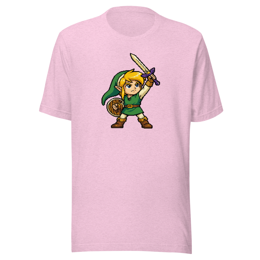 16-Bit Pixel Hero Sword Raise Retro Gamer Tee — heather prism lilac front view
