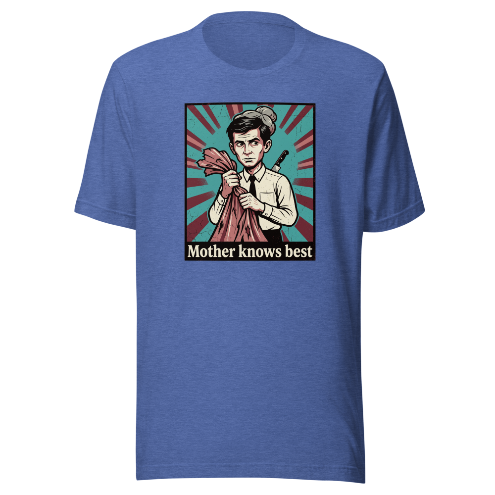 Mother Knows Best Motel Keeper Propaganda Tee — heather true royal front view