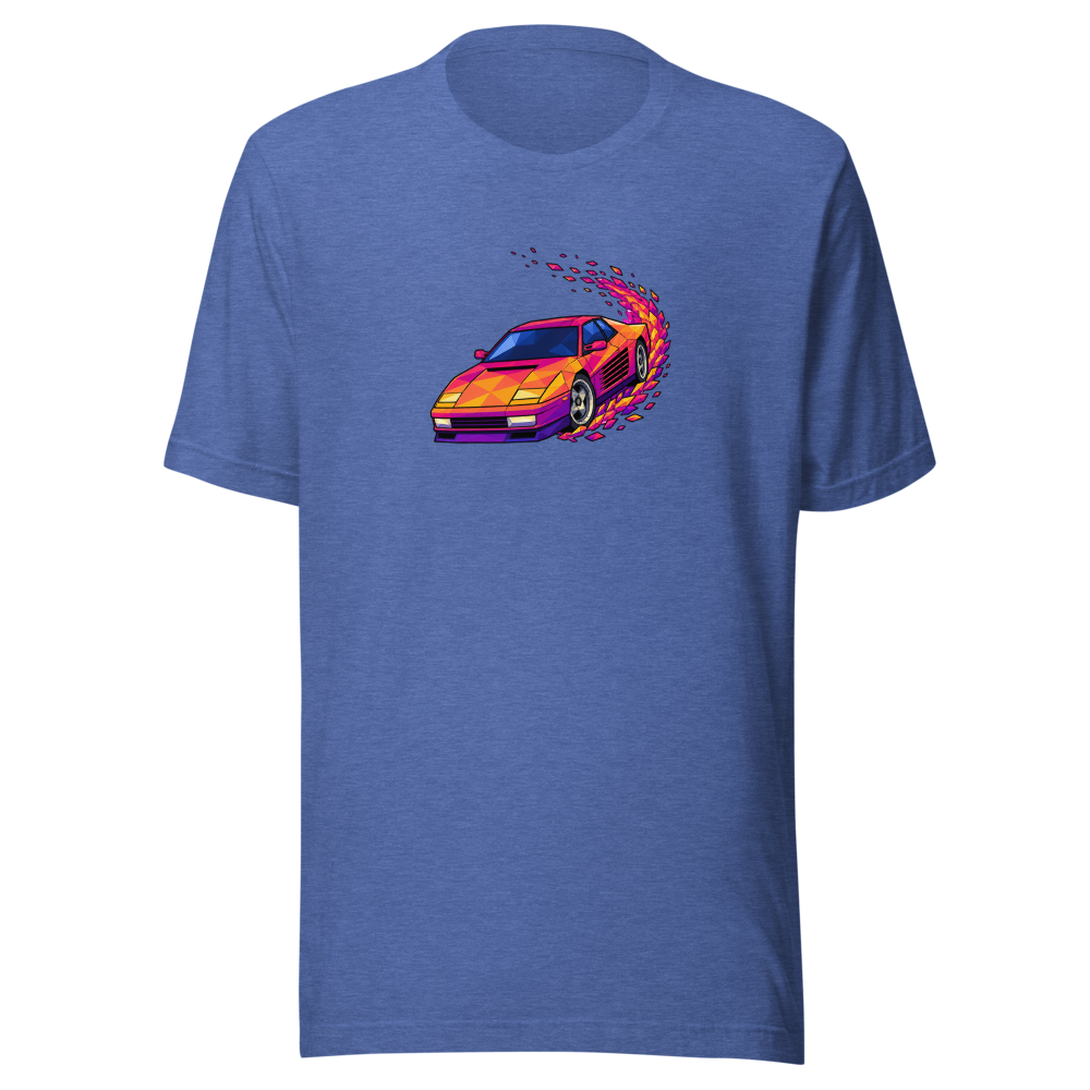 Poly Drift Racer Retro Arcade Sunset T-Shirt — heather true royal front view