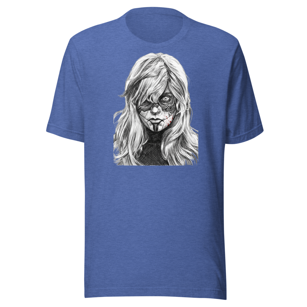 Paintress Graphite Sketch Ritual Warpaint Tee — heather true royal front view