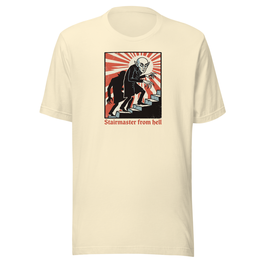 Stairmaster From Hell Vintage Vampire Horror Tee â€” Natural front view