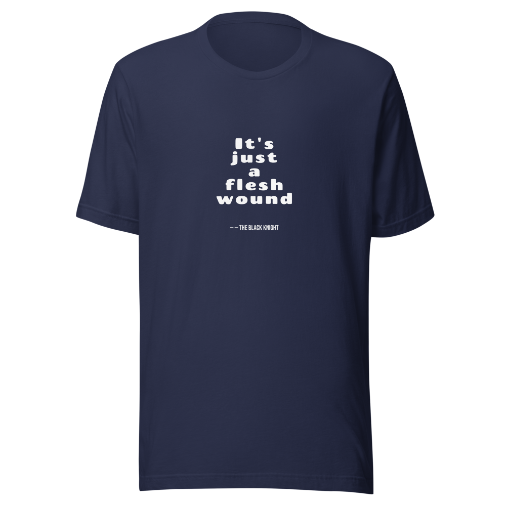 Flesh Wound Cult Comedy Quote Tee — Men's Premium Tee — navy front view
