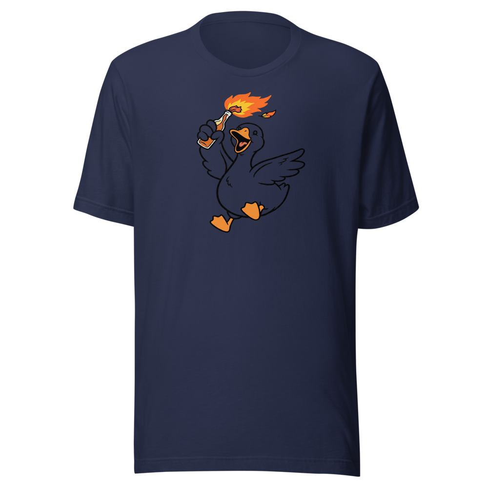 Feral Honking Bird Chaos Riot Graphic Tee — Men's Premium Tee — navy front view