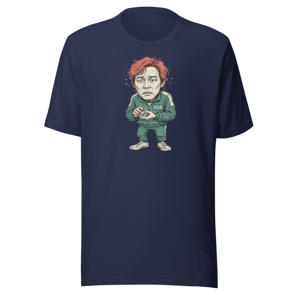 Player 456 Tracksuit Marble Panic Sketch Tee — navy front view