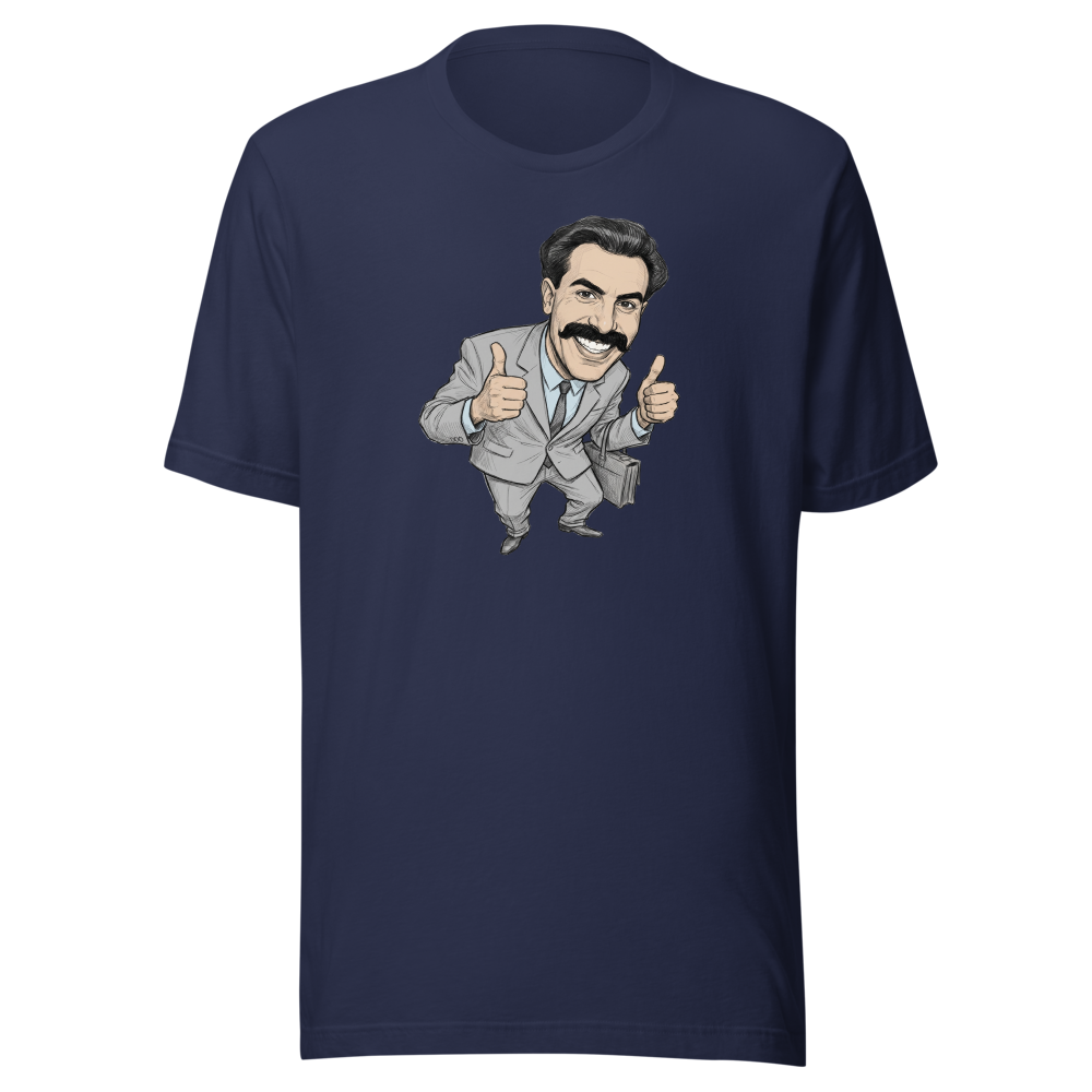 Very Nice Mustache Guy Pencil Sketch Comedy Tee — navy front view