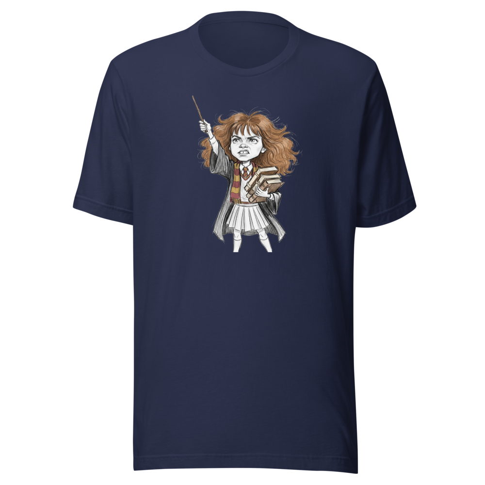 Eager Wizard School Top Student Pencil Sketch Tee — navy front view