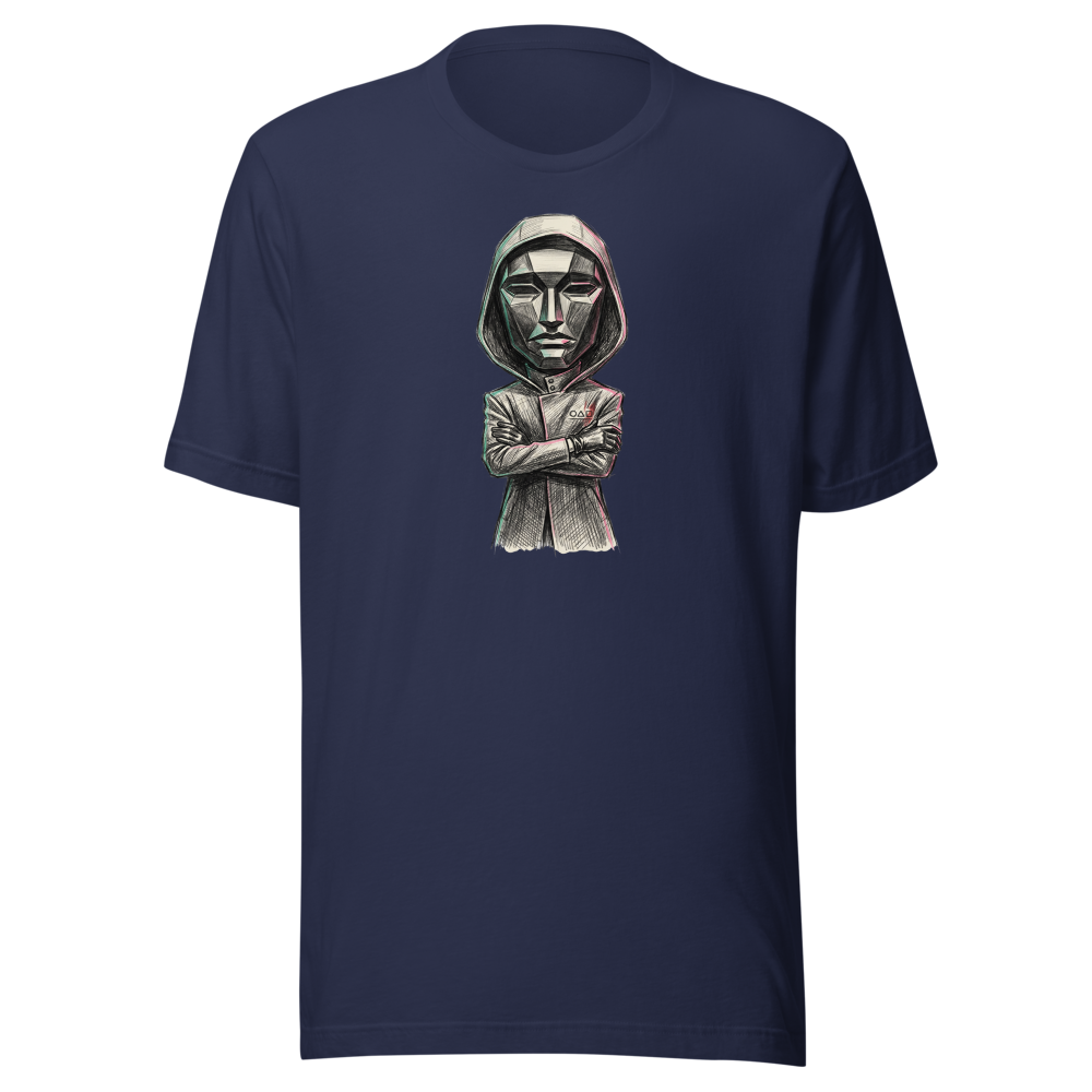 Masked Overseer Hooded Robe Sketch Tee — Men's Premium Tee — navy front view