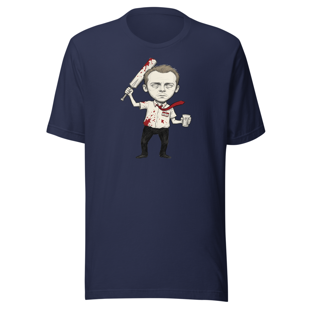 Deadpan Pub Hero Cricket Bat Zombie Sketch Tee — Men's Premium Tee — navy front view