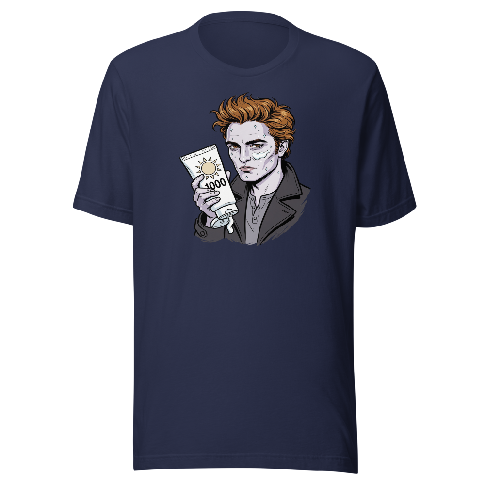 Sparkling Vampire SPF 1000 Sunscreen Parody Tee — Men's Premium Tee — navy front view