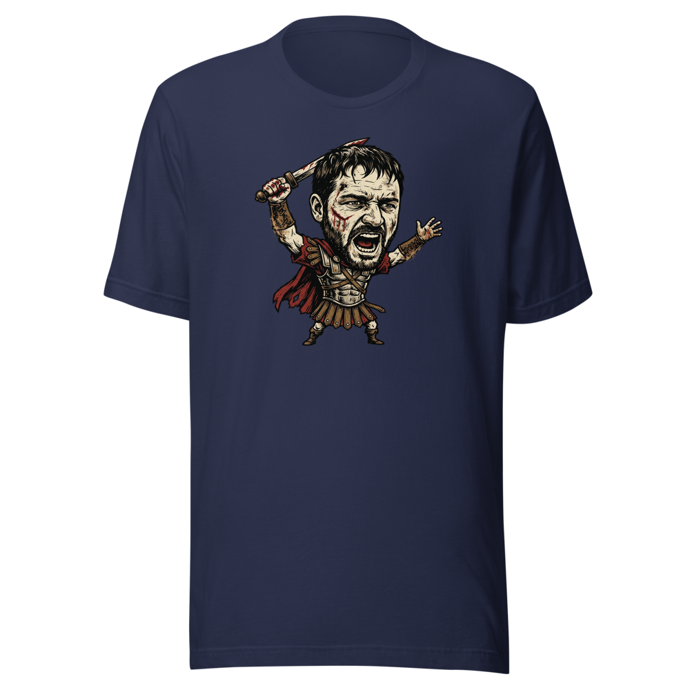 Arena Champion Woodcut Roman Warrior Roar Tee — Men's Premium Tee — navy front view