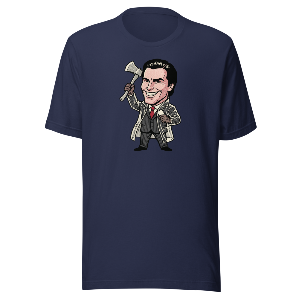 Wall Street Yuppie Axe Killer Pop Art Parody Tee — Men's Premium Tee — navy front view