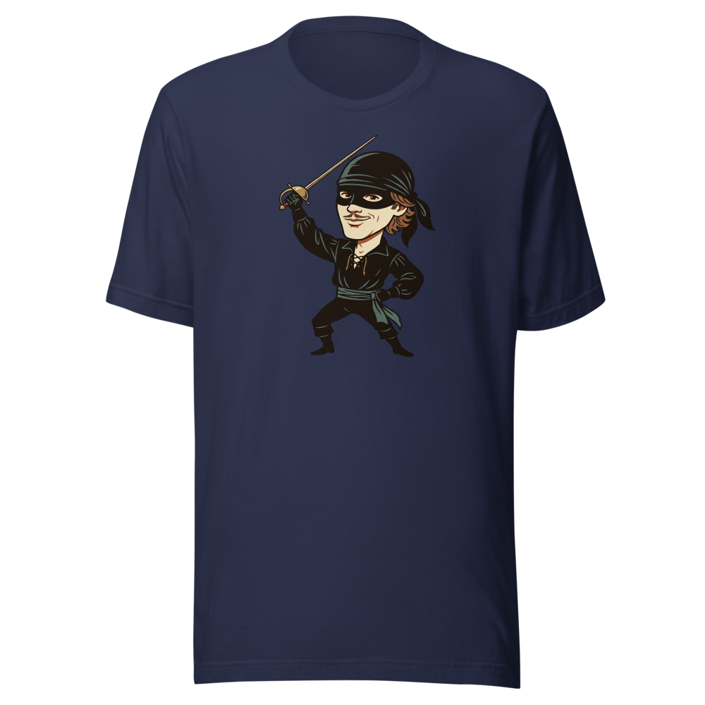 Masked Swashbuckler Vintage Pirate Poster Tee — Men's Premium Tee — navy front view