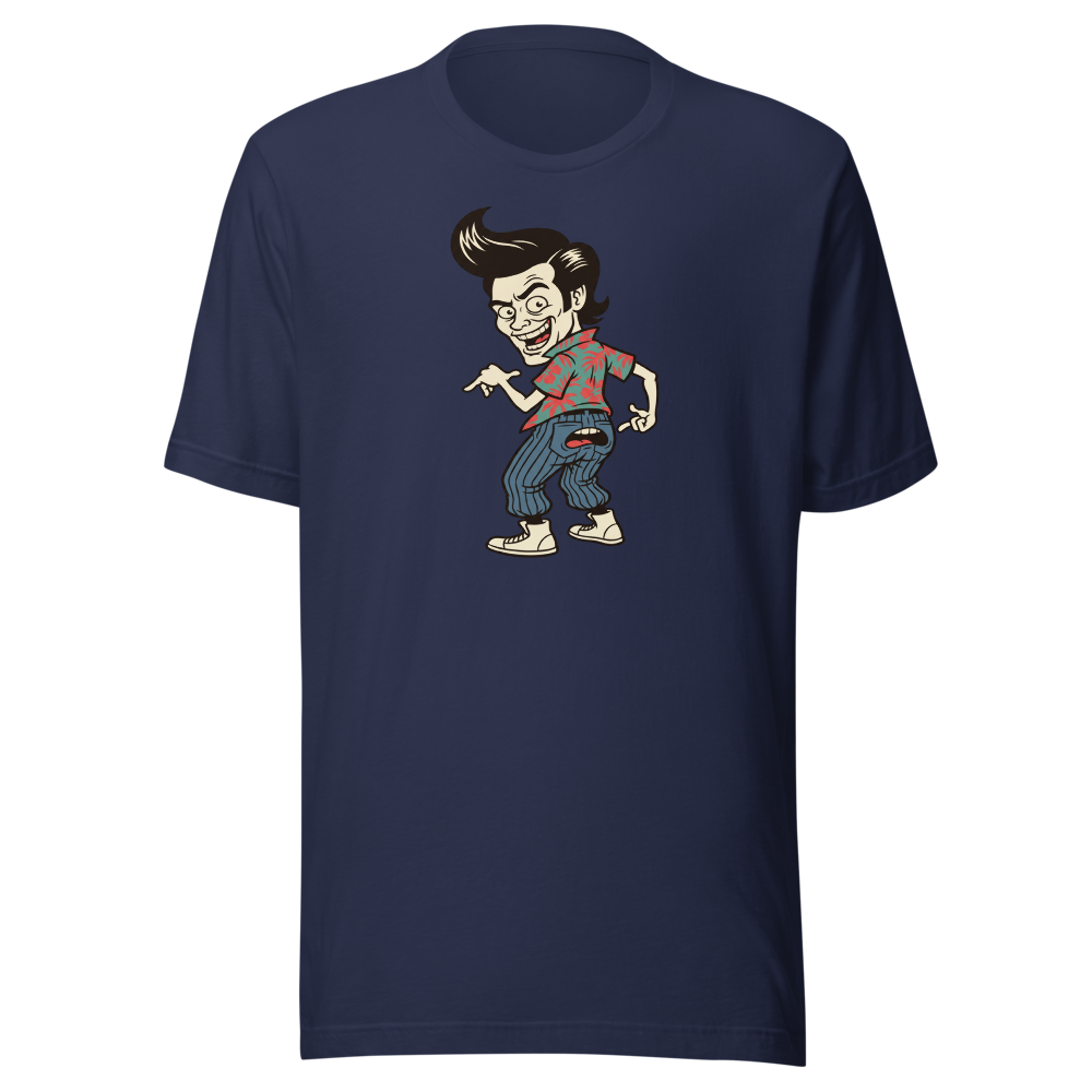 Pet Detective Talking Butt 90s Comedy Parody Tee — Men's Premium Tee — navy front view
