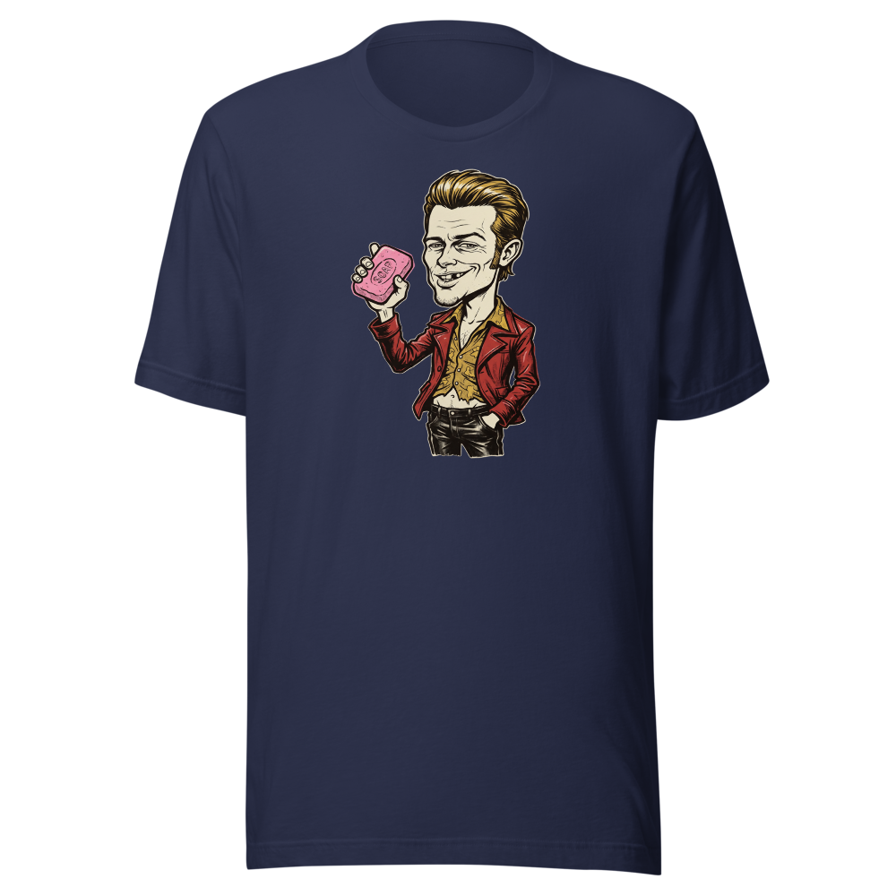 Soap-Pushing Anarchist Punk Caricature Tee — Men's Premium Tee — navy front view