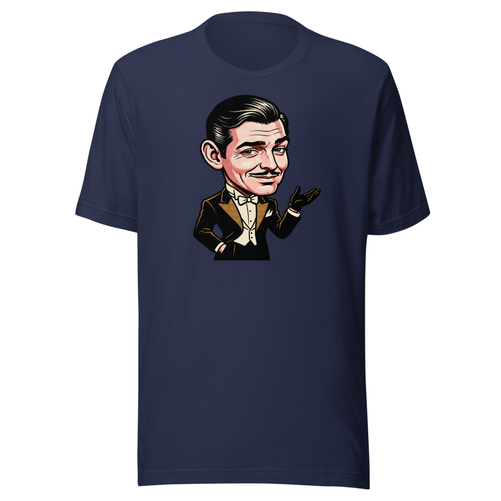 Old Hollywood Smirking Gentleman Pop Art Tee — navy front view
