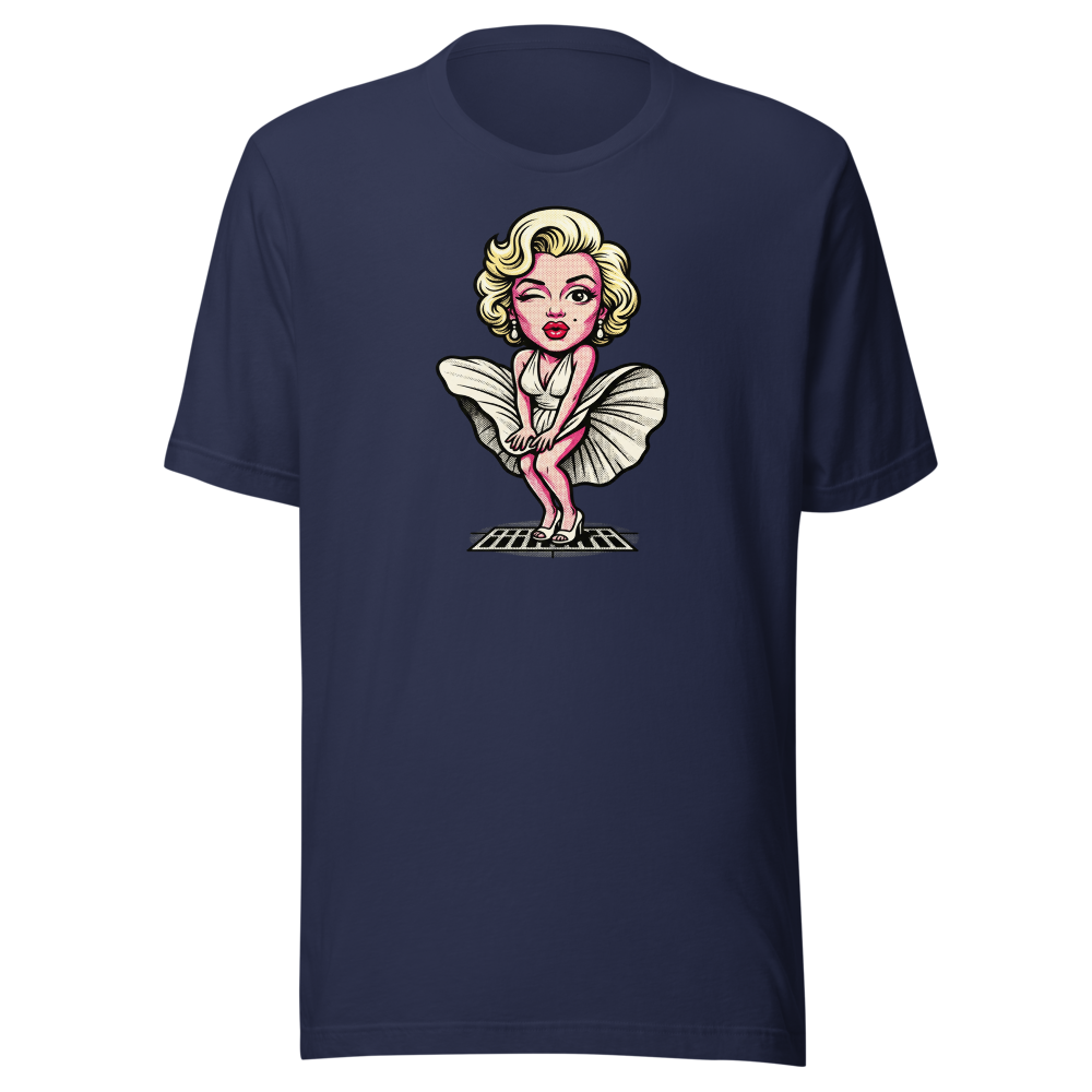 Bombshell Blonde Subway Breeze Pop Art Tee — navy front view