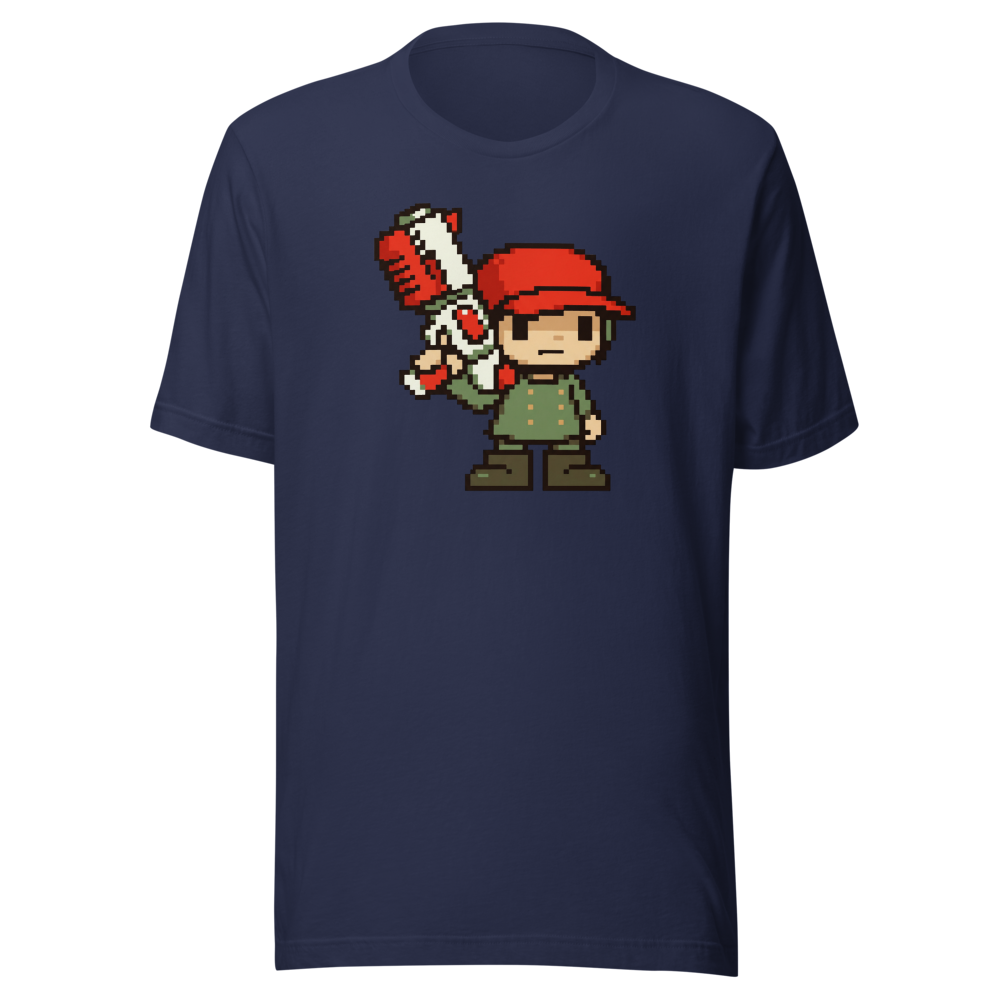Silent Pixel Hero Oversized Blaster Retro Tee — navy front view