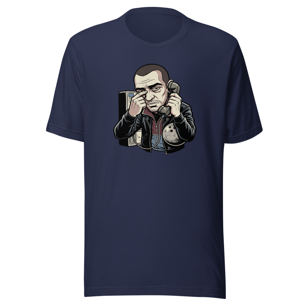 Eastern European Antihero Bowling Payphone Tee — navy front view