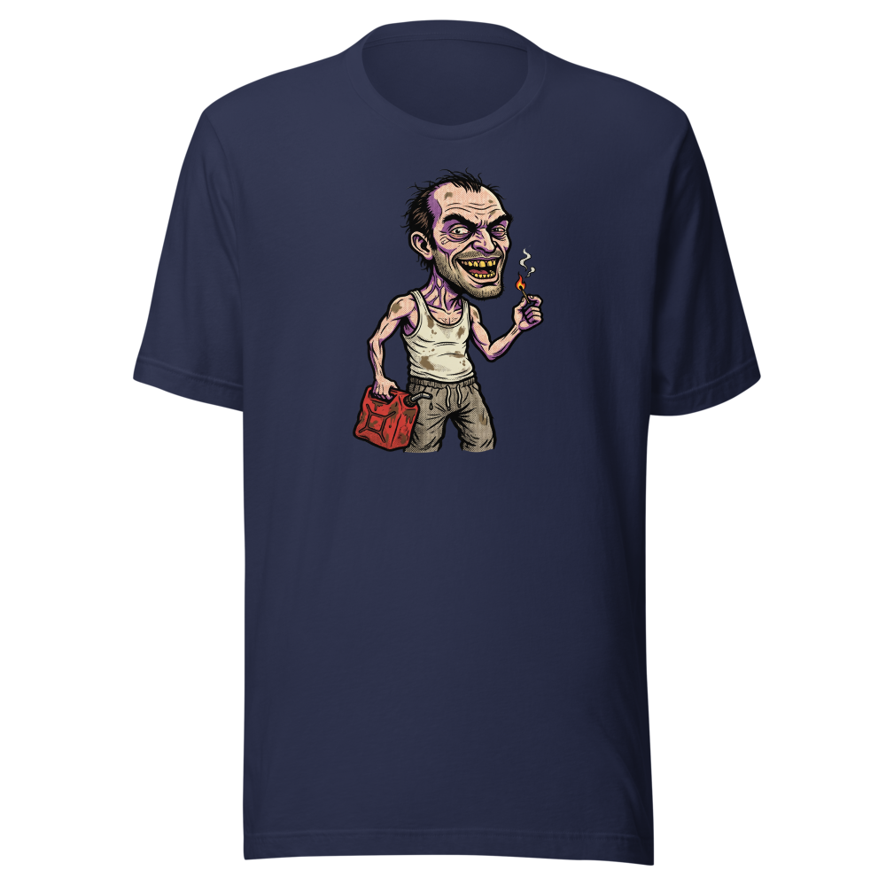 Feral Arsonist Halftone Pop Art Graphic Tee — navy front view