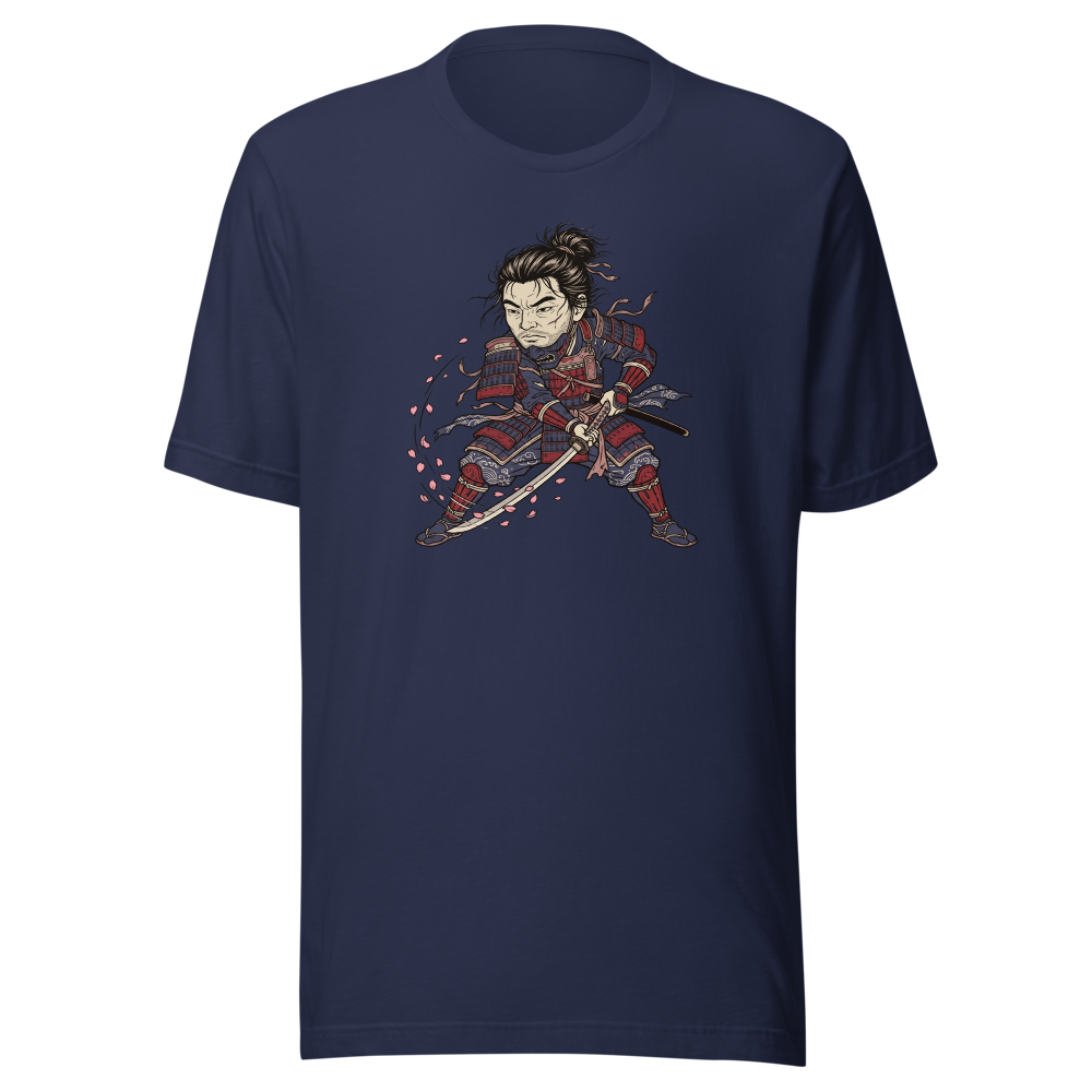 Lone Samurai Ghost Ukiyo-e Woodblock Graphic Tee — navy front view