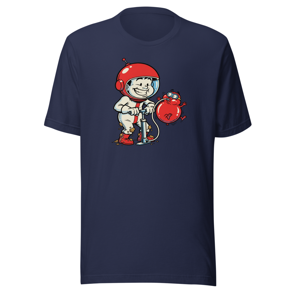 Retro Arcade Pump Clown Comic Ink Graphic Tee — navy front view