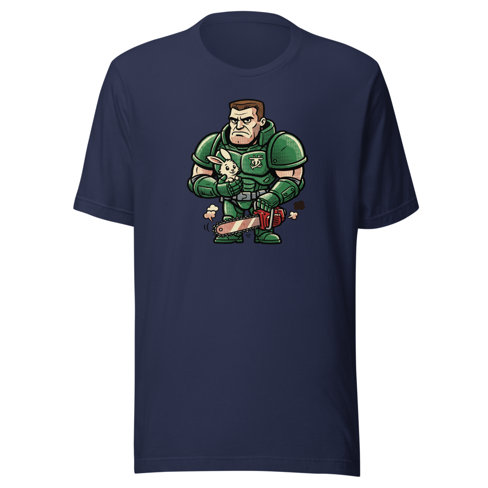 Space Marine Bunny Hug Halftone Pop Art Tee — navy front view