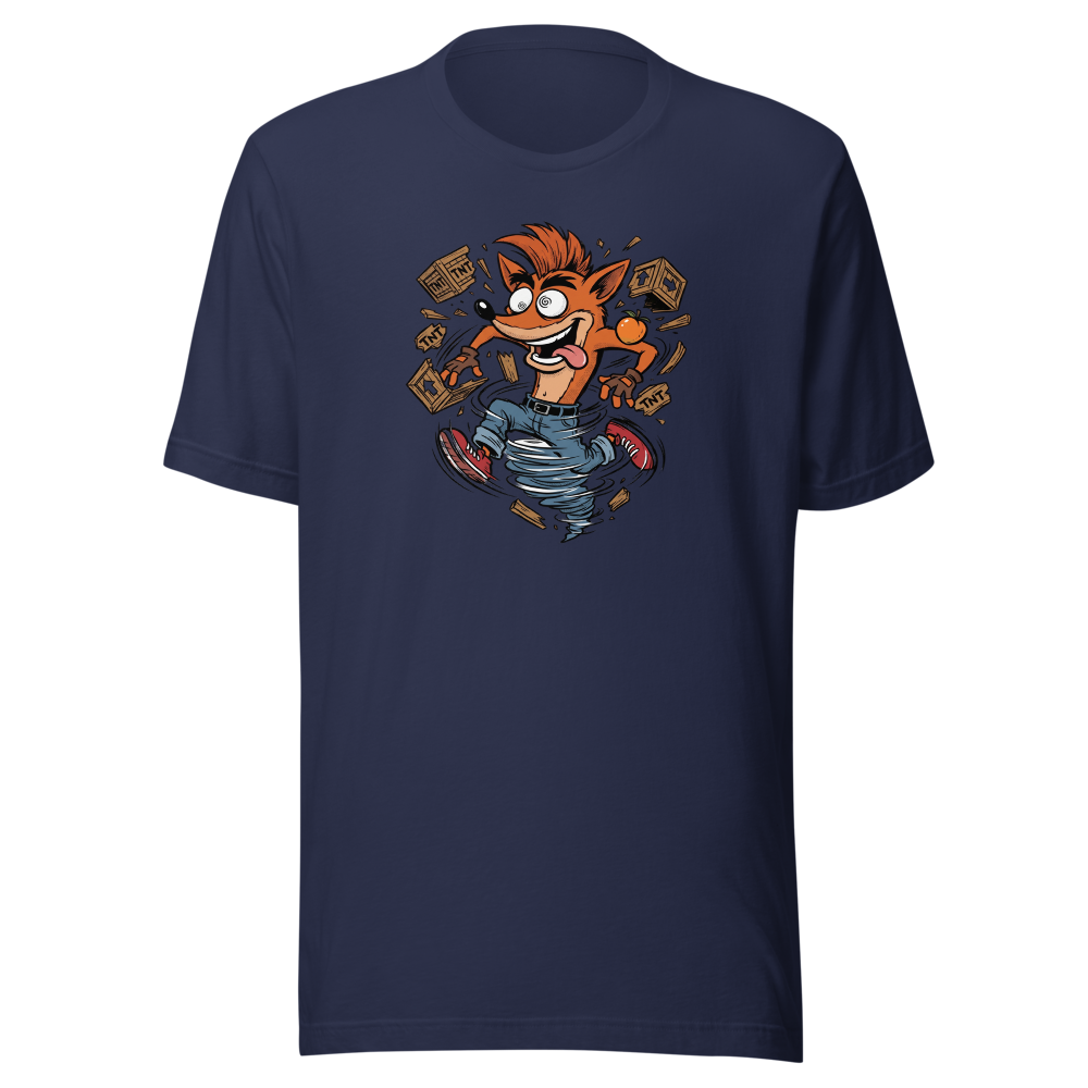 Spin Attack Marsupial Crate Smasher Retro Gaming Tee â€” Navy front view