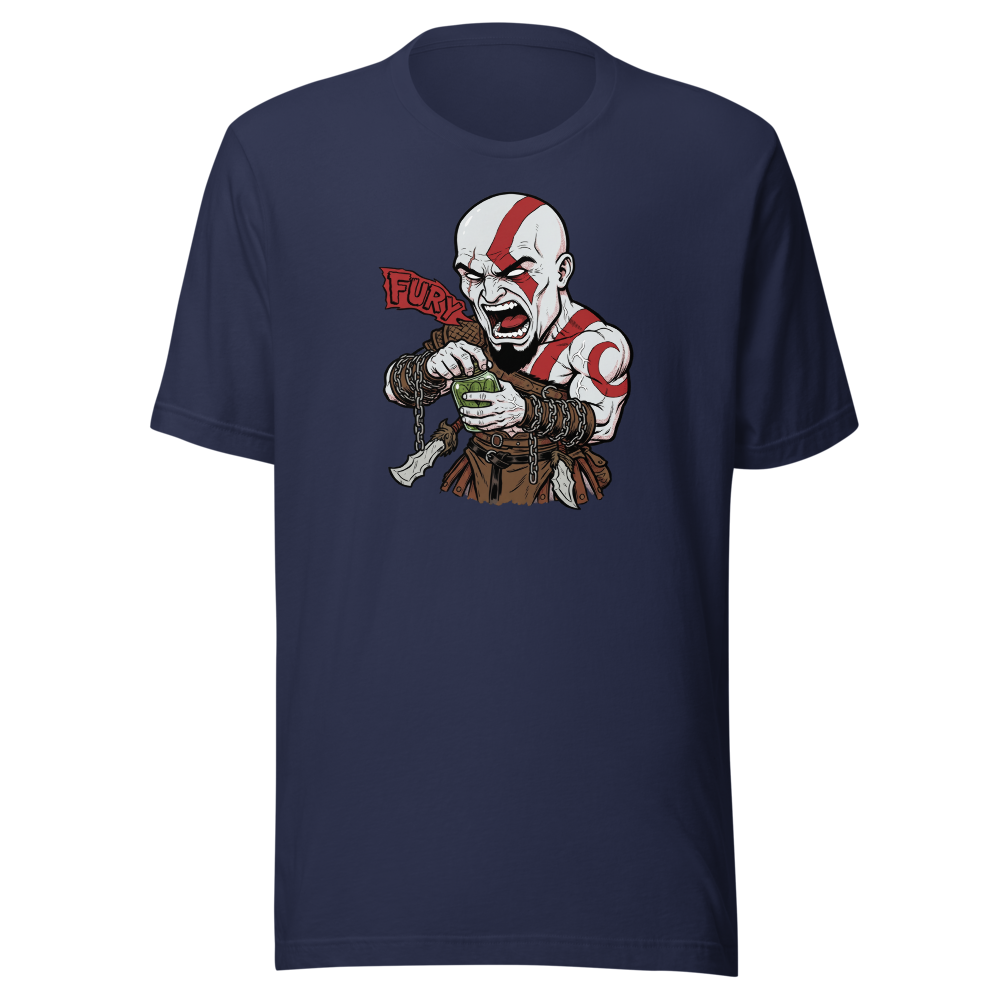Spartan Rage Pickle Jar Comic Ink Gamer Tee â€” Navy front view