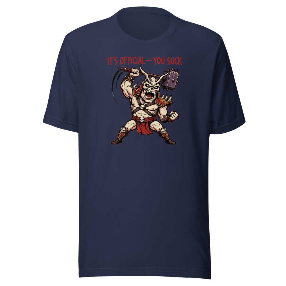 It's Official You Suck Warhammer Emperor Punk Tee — navy front view