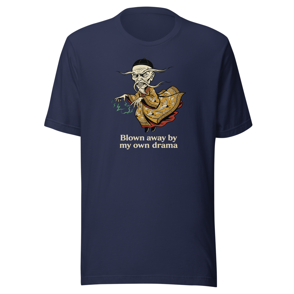Ancient Sorcerer Vintage Travel Poster Tee — navy front view