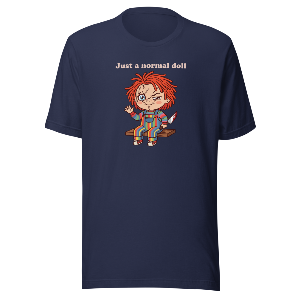Just A Normal Doll Kawaii Killer Toy Horror Tee — navy front view