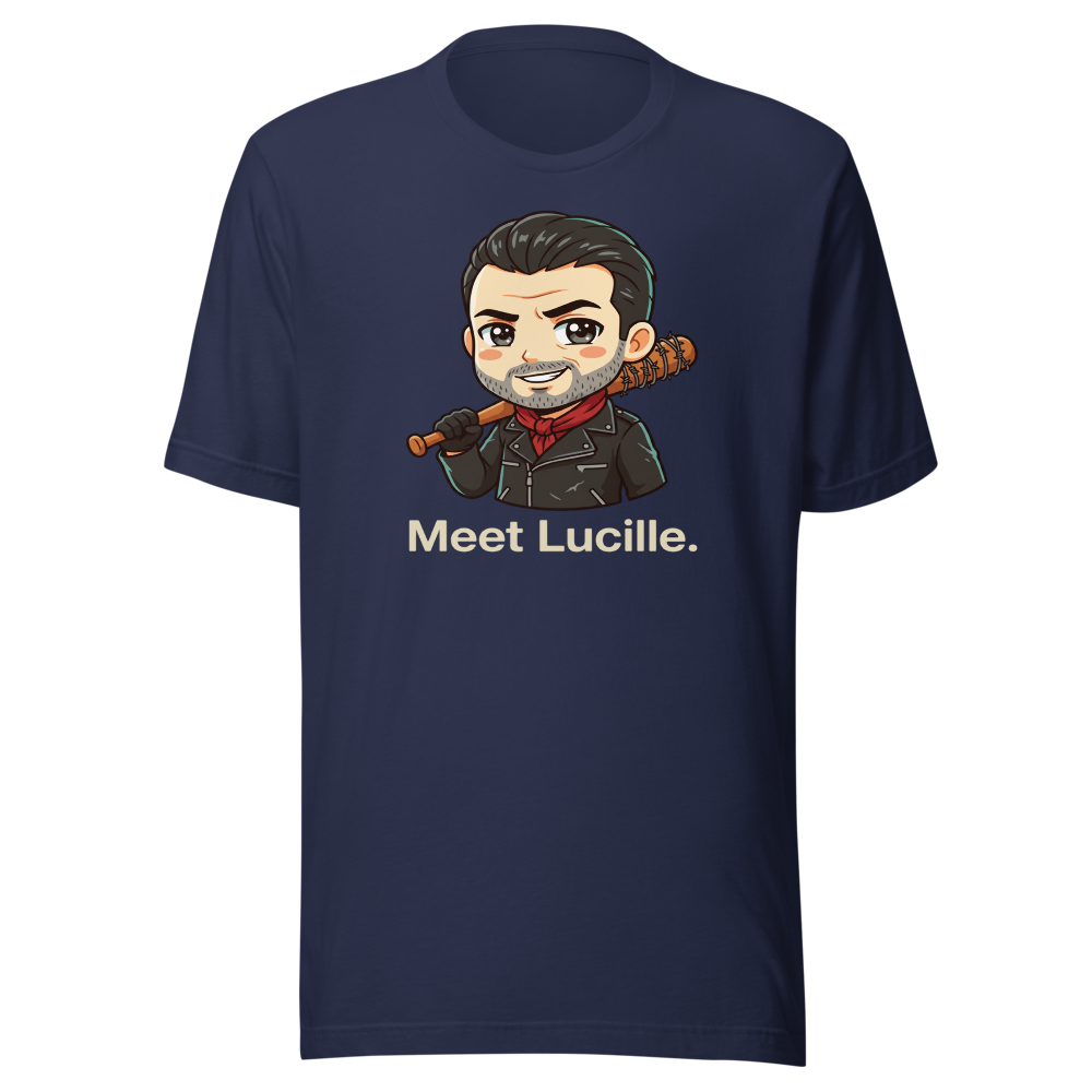 Chibi Apocalypse Villain Barbed Bat Tee — navy front view
