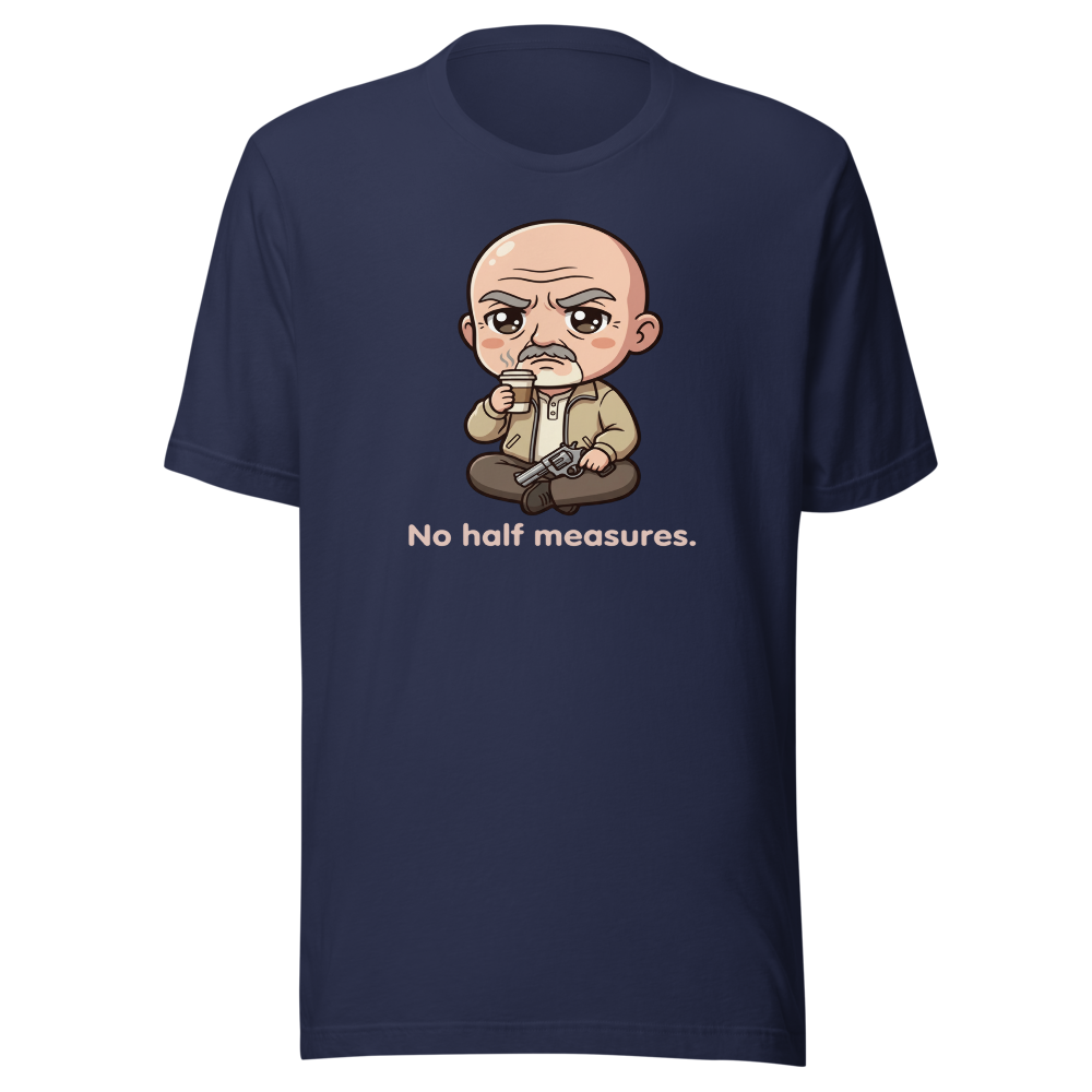 Chibi Stoic Grandpa Hitman Coffee Sipper Tee — navy front view
