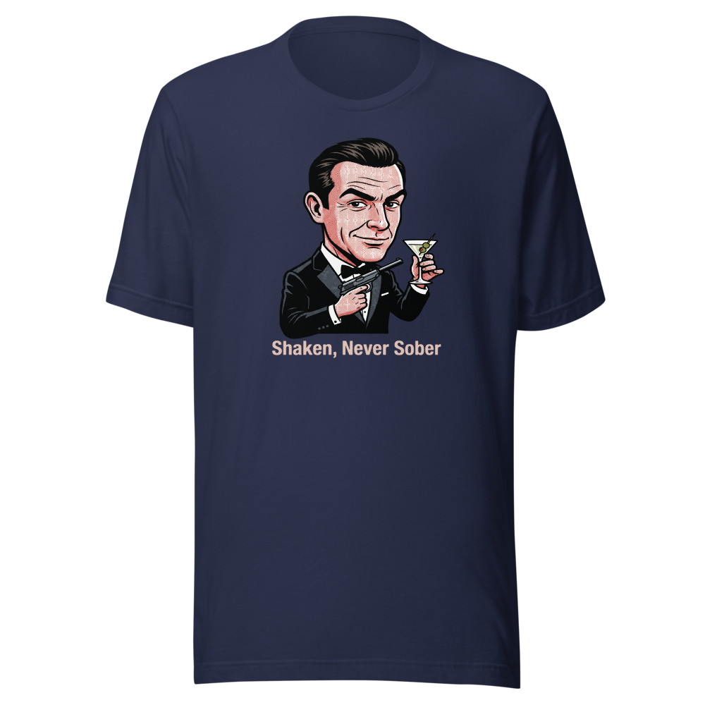 Pop Art Super Spy Martini Tuxedo Tee — Premium Tee — navy front view