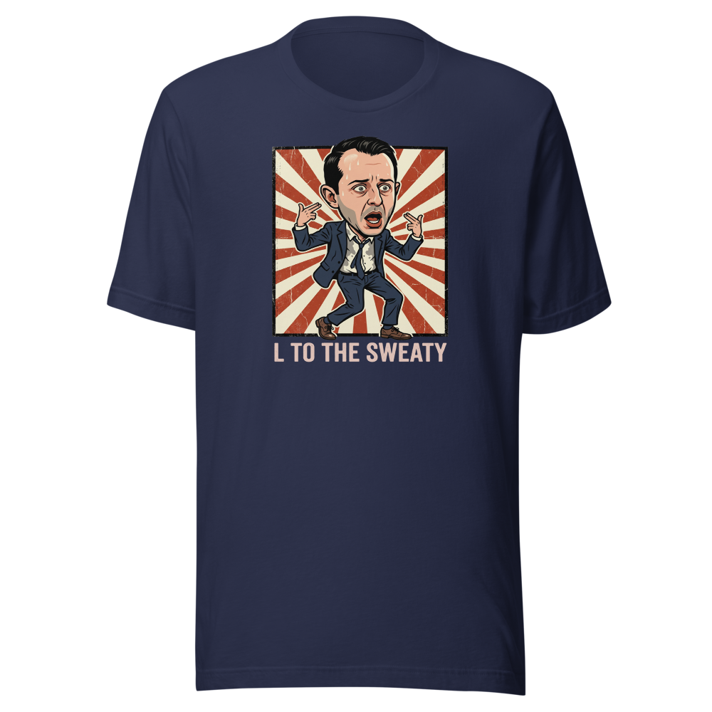 L To The Sweaty Corporate Rap Parody Tee — navy front view