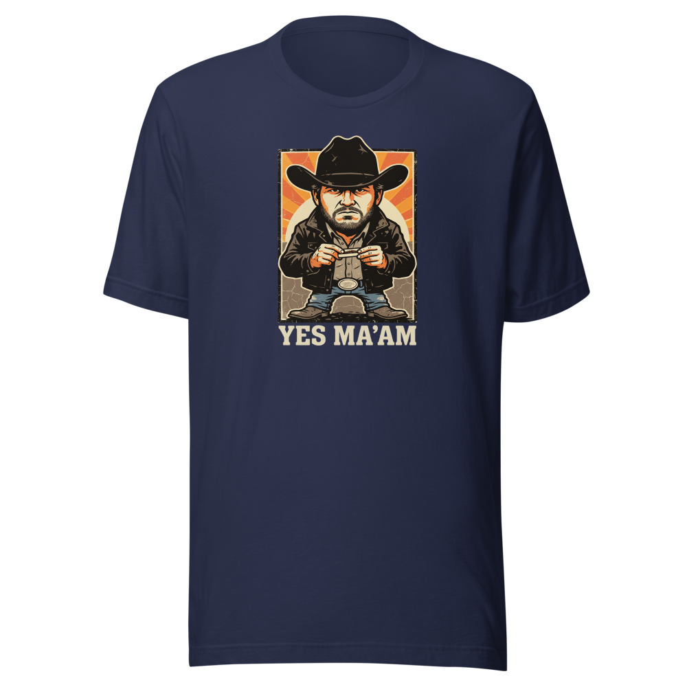 Yes Ma'am Ranch Hand Sunset Cowboy Western Tee — navy front view