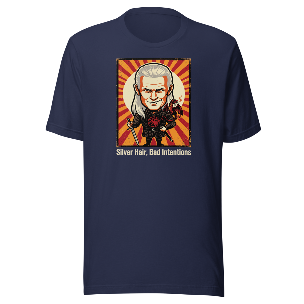 Silver Hair Bad Intentions Rogue Prince Dragon Tee — navy front view