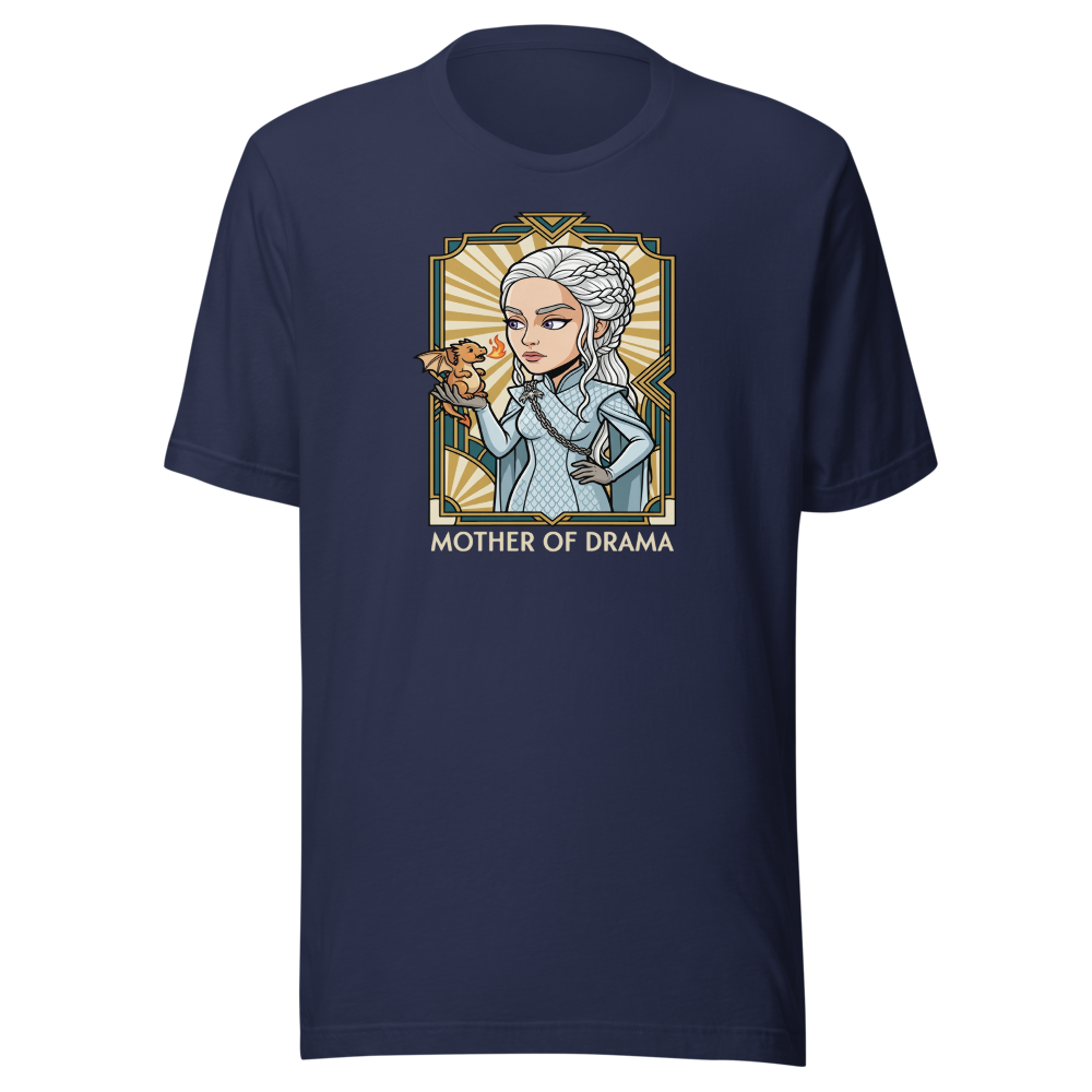 Mother of Drama Silver Queen Dragon Deco Tee — navy front view