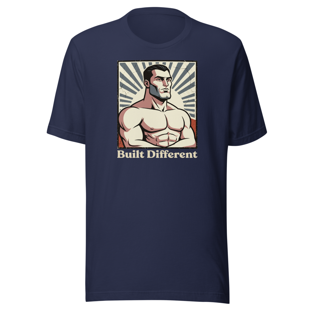 Built Different Chiseled Jaw Propaganda Meme Tee — navy front view