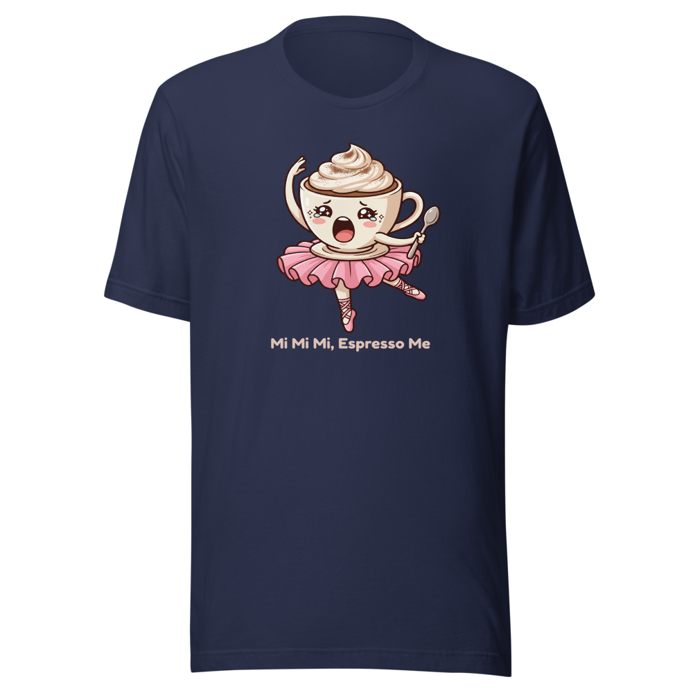 Mi Mi Mi Espresso Me Chibi Coffee Ballerina Tee — navy front view